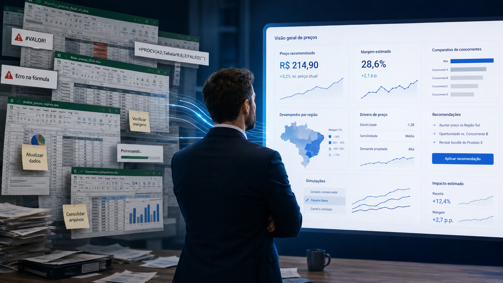 comparação entre planilha manual e software de pricing para gestão estratégica de preços.