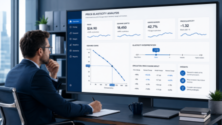 elasticidade-de-preco-pricing gestor analisando elasticidade de preço em um dashboard de pricing.