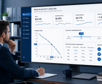 gestor analisando elasticidade de preço em um dashboard de pricing.