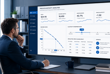 elasticidade-de-preco-pricing gestor analisando elasticidade de preço em um dashboard de pricing.