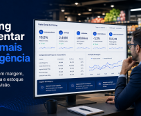 gestor analisando pricing no varejo alimentar com indicadores de margem, volume e percepção de preço.